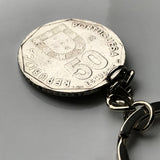 Portugal 50 Escudos coin pendant necklace Portuguese caravela ship Quinas Lisbon Porto Braga Sintra Coimbra Faro Lagoa Algarve Praia da Marinha Vasco da Gama navigator sail ocean sea n000366