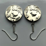 1921 Italy 20 Centesimi coin earrings flying nude Rome savoy shield Italia lady Genoa Sicily Napoli Siena Parma Modena Pisa Torino e000116