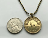 1960 Egypt 10 Milliemes coin pendant Egyptian eagle of Saladin falcon Cairo United Arab Republic Middle East Palestine muslim shield n002711