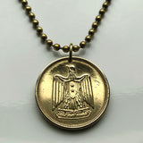 1960 Egypt 10 Milliemes coin pendant Egyptian eagle of Saladin falcon Cairo United Arab Republic Middle East Palestine muslim shield n002711