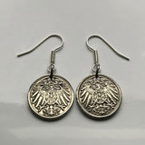 antique! Germany 5 Pfennig coin earrings German eagle Berlin Munich Bundesadler Dresden Bonn Hanover Leipzig Dortmund Bavaria Munchen e000134