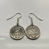 antique! Germany 5 Pfennig coin earrings German eagle Berlin Munich Bundesadler Dresden Bonn Hanover Leipzig Dortmund Bavaria Munchen e000134