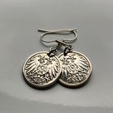 antique! Germany 5 Pfennig coin earrings German eagle Berlin Munich Bundesadler Dresden Bonn Hanover Leipzig Dortmund Bavaria Munchen e000134