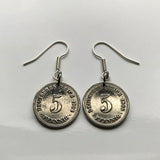 antique! Germany 5 Pfennig coin earrings German eagle Berlin Munich Bundesadler Dresden Bonn Hanover Leipzig Dortmund Bavaria Munchen e000134