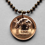 1983 Zambia 1 Ngwee coin pendant necklace jewelry aardvark cute anteater Lusaka Kabwe Africa exotic wildlife Chewa Copperbelt Chingola Bantu n000212