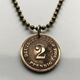 1912 Deutschland Deutschland 2 Pfennig Münzanhänger Halskette Schmuck Deutscher Schwarzer Adler Berlin Hamburg München Köln Frankfurt Stuttgart Düsseldorf Dortmund Dresden Bonn Hannover Leipzig Dortmund Bremen Bayern Hessen Sachsen n000960