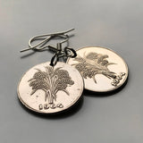 1964 South Vietnam 1 Dong coin earrings jewelry Vietnamese rice plant blossom Hanoi Ho Chi Minh City Hoi An agriculture Da Nang Hue Nha Trang Sapa Phu Quoc Phan Thiet Hạ Long Bay Vietnam War era e000115