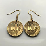 Russia Rossiya Russkiye 10 Rubles coin earrings jewelry double headed eagle Moscow Saint Petersburg Sochi Kazan Nizhny Novgorod Chelyabinsk Rostov Yekaterinburg Rus' Novosibirsk Volgograd Omsk Samara e000119