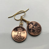 Denmark 5 Ore Danish coin earrings initial M Copenhagen crown Danmark Danes Scandinavia Nordic Norse hook dangle & drop e000040