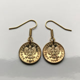Poland Polska 1 Grosz coin earrings white Polish eagle Warsaw Kraków Poznań Polak Poles Slavic West Slavs Oświęcim hook earrings e000153