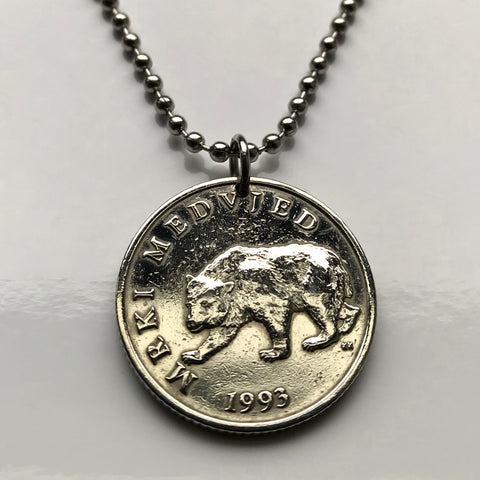 1999 Croatia Hrvatska 5 Kuna coin pendant brown bear Zagreb Dalmatia Hrvati Slavic Croatian Croats Adriatic necklace n001770