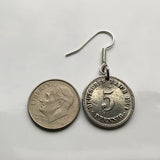 antique! Germany 5 Pfennig coin earrings German eagle Berlin Munich Bundesadler Dresden Bonn Hanover Leipzig Dortmund Bavaria Munchen e000134