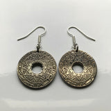 1921 Morocco Maroc 25 Cent coin earrings Moroccan Seal of Solomon hexagram six pointed star of David signet ring talisman Casablanca Rabat Chefchaouen Fez Tangier Marrakesh Agadir Sale Berbers Abjad Moors Maghrebis Arabic Hassaniya Tamazight e000164