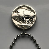 USA 5 Cent Buffalo Indian Head nickel coin pendant native American bison Chief Iron Tail New York Washington Nebraska n000563