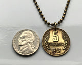 1962 Bulgaria 5 Stotinki coin pendant Bulgarian golden lion Sofia Burgas socialist Soviet България Ruse South Slavic Cyrillic script n003162