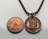 1978 South Africa 1 Cent coin pendant necklace jewelry Cape Sparrows love birds Cape Town Johannesburg Pretoria Bloemfontein Port Elizabeth Durban Limpopo Soweto Nguni Bantu Zulu isiXhosa Afrikaans n000412