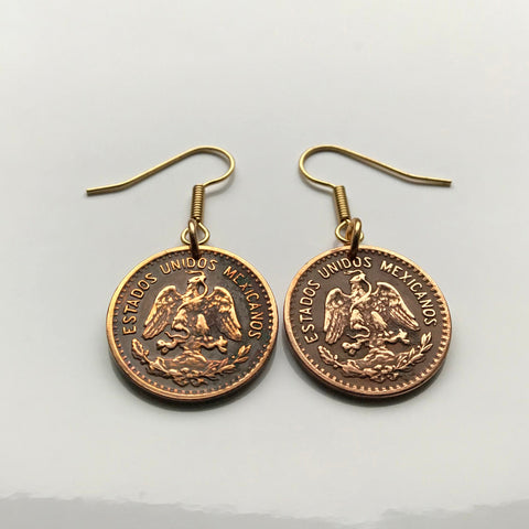 1946 Mexico 1 Centavo coin earrings Mexican golden eagle águila Aztec serpent snake cactus hawk Nahuas necklace e000144