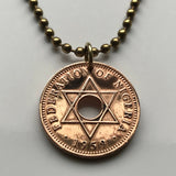 1959 Nigeria 1 Penny coin pendant necklace jewelry Nigerian hexagram Abuja Lagos black shield West Africa Zuma Rock Victoria Island Harcourt Ibo Benin n000839