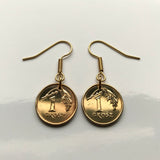 Poland Polska 1 Grosz coin earrings white Polish eagle Warsaw Kraków Poznań Polak Poles Slavic West Slavs Oświęcim hook earrings e000153