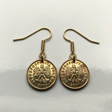 Poland Polska 1 Grosz coin earrings white Polish eagle Warsaw Kraków Poznań Polak Poles Slavic West Slavs Oświęcim hook earrings e000153