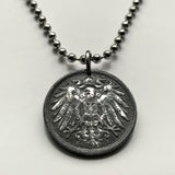 1921 Germany Deutschland 10 Pfennig coin pendant necklace jewelry black German eagle Berlin Munich Dresden Bonn Hanover Leipzig Dortmund Bremen Bavaria n001038