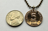 1966 Trinidad & Tobago 5 Cents coin pendant Trinidadian Tobagonian Trini necklace Scarlet Ibis Hummingbird Port of Spain caribbean n001539