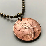 1950 Somalia 1 Centesimo coin pendant necklace jewelry African elephant Mogadishu horn of Africa safari jungle Puntland Gondershe Banaadir Hargeisa Bosaso Galkayo Alula Damo Dhambalin Eyl Hafun Barawa Zeil Bay n000137