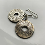 1921 Morocco Maroc 25 Cent coin earrings Moroccan Seal of Solomon hexagram six pointed star of David signet ring talisman Casablanca Rabat Chefchaouen Fez Tangier Marrakesh Agadir Sale Berbers Abjad Moors Maghrebis Arabic Hassaniya Tamazight e000164