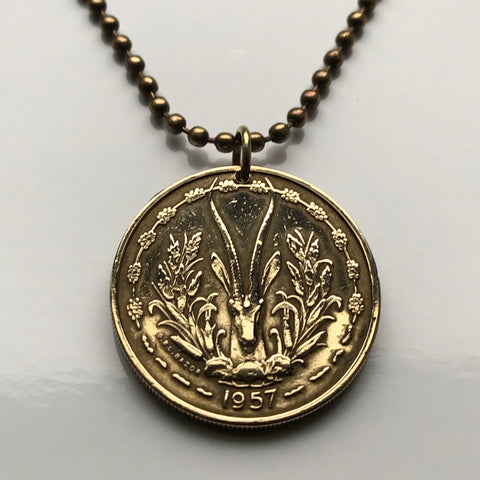 1957 West Africa Togo 25 Franc coin pendant gazelle Mauritania Mali French Sudan Upper Volta Dahomey Ndar Ouagadougou Porto-Novo n001273
