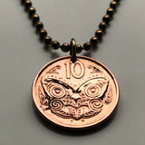 2006 New Zealand 10 Cent coin pendant necklace jewelry Maori Koruru Mask Wellington house guardian North South Island Kiwi haka dance tongue n000171