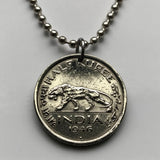 1947 British India 1/2 Rupee coin pendant Indian tiger Mumbai New Delhi Bangalore Kanpur Kochi Panaki Lucknow Hindi Urdu Hindu panther jaguar n000129