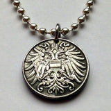 1917 Austria Osterreich 2 Heller coin pendant double headed eagle Vienna Salzburg Habsburg Graz Linz Innsbruck Wien Wels Villach Tyrol Styria Sölden Ischgl Heurigen World War 1 n000276