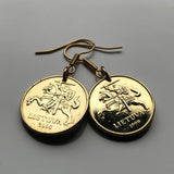 Lithuania 20 Centu coin earrings Vytis horse back armored knight Vilnius Kaunas Klaipėda Šiauliai medieval Vityaz Marijampolė Jonava Utena Curonian Spit Panevėžys Pahonia Alytus Mažeikiai Trakai Island Castle Kėdainiai Kernavė Hill of Crosses e000216