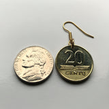 Lithuania 20 Centu coin earrings Vytis horse back armored knight Vilnius Kaunas Klaipėda Šiauliai medieval Vityaz Marijampolė Jonava Utena Curonian Spit Panevėžys Pahonia Alytus Mažeikiai Trakai Island Castle Kėdainiai Kernavė Hill of Crosses e000216