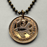 1955 Cyprus 3 Mils coin pendant Cypriot flying fish Nicosia fishing Mediterranean sea jewelry UK British Greek Turkey ocean necklace n000139