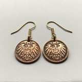 Germany 1 Pfennig coin earrings German eagle Berlin Munich Bundesadler Dresden Bonn Hanover Leipzig Dortmund Bavaria e000223