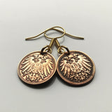 Germany 1 Pfennig coin earrings German eagle Berlin Munich Bundesadler Dresden Bonn Hanover Leipzig Dortmund Bavaria e000223