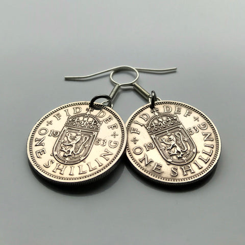 United Kingdom Scotland 1 Shilling coin earrings jewelry Scottish lion Edinburgh Glasgow Perth Alba Dundee Aberdeen Holyrood Palace Lothian Stirling Scots Inverness Fife Great Britain British e000207