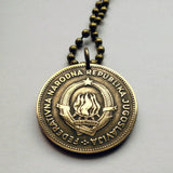 1955 Yugoslavia 50 Dinara coin pendant necklace Socialist Federal Republic Communist Slovenia Macedonia Montenegro Croatia Serbia necklace n000959