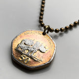 1996 Tanzania 50 Shilingi coin pendant African black rhinoceros hook lipped rhinoceros with calf Serengeti safari Ngorongoro Wildlife Selous game reserve Nyerere National Park Dar es Salaam Mwanza Arusha Dodoma Mbeya Kahama Tabora Zanzibar n002394