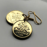 Lithuania 20 Centu coin earrings Vytis horse back armored knight Vilnius Kaunas Klaipėda Šiauliai medieval Vityaz Marijampolė Jonava Utena Curonian Spit Panevėžys Pahonia Alytus Mažeikiai Trakai Island Castle Kėdainiai Kernavė Hill of Crosses e000216
