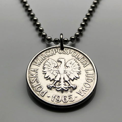 1965 Poland 50 Groszy coin pendant Polish white eagle godło Warsaw Łódź Polans Pole Zakopane Oświęcim Kołobrzeg Kashubians Białystok n001493