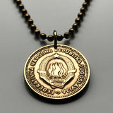 1955 Yugoslavia 10 Dinara coin pendant socialist republic Serbia Croatia Macedonia Slovenia Montenegro Bosnia & Herzegovina Kosovo Belgrade Sarajevo Zagreb Skopje Ljubljana Vojvodina Podgorica Split Sušak South Slavic Balkans n000172