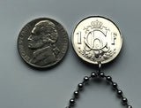 1952 Luxembourg Letzeburg 1 Franc coin pendant initial Ch Grand Duchess Charlotte Luxembourgish crown Esch-sur-Alzette Differdange Dudelange Wormeldange Grund Diekirch Schengen Petange Rumelange n000768