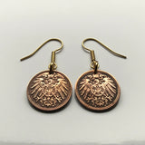 Germany 1 Pfennig coin earrings German eagle Berlin Munich Bundesadler Dresden Bonn Hanover Leipzig Dortmund Bavaria e000223