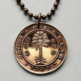 1943 Ceylon Sri Lanka 1 Cent coin pendant Palm Tree Colombo Kotte Sinhalese Buddhism Anuradhapura Kataragama Sabaragamuwa British UK n000790