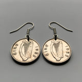 1968 Ireland Éire 6 Pence coin earrings Irish Wolfhound dog mascot Cláirseach Gaelic harp Dublin Cork Limerick Galway Waterford Drogheda Swords Dundalk Munster Ulster Gaels Connacht Guinness e000235