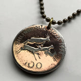 1994 Tanzania 100 Shilingi coin pendant impalas antelope Dodoma Tanganyika African Great Lakes Moshi Ngorongoro Wildlife park Bantu n001437