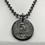 1917 Deutschland Deutschland 5 Pfennig Münzanhänger Deutscher Adler Berlin Hamburg Düsseldorf Dortmund Essen Leipzig Bremen Dresden Sachsen 1. Weltkrieg n000283
