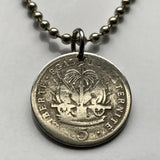 1905 Haiti 5 Centimes coin pendant Haitian Port-au-Prince flags caribbean island coat of arms Hispaniola French Creole France n001357